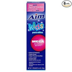 Aim Kids Mega Bubble Berry Fluoride Gel Toothpaste 4.8 Oz Pack Of 6