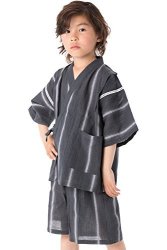 Kyoetsu Boy's Japanese Jinbei Kimono Shijira Stripe 4 110 Random Stripe grey