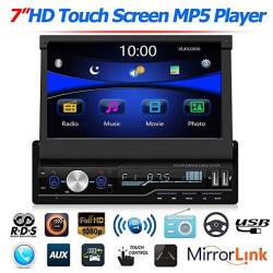 Regetek Single Din Car Stereo 7 Inch Bluetooth Car Audio Video Player Rds Fm Am Car Radio Player Usb aux tf HD Telescopic Retractable Capacitive Touch