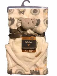 Blankets & Beyond 2 Pc. Set Of Grey white Security Elephant And Blanket Baby Gift Set