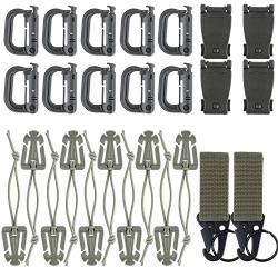 Kit Locolo Of 26PCS Tactical Molle Attachments Fits Molle Backpack Webbing - 10 Tactical Gear Clip 10 D-ring Grimloc Locking 4 Molle Clip 2 Molle Webbing Key Ring