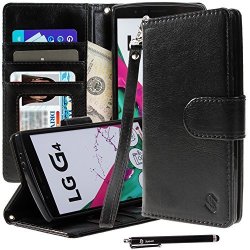 LG G4 Case STYLE4U Premium Pu Leather Stand Wallet Case With Id Credit Card Cash Slots For LG G4 + 1 Stylus Black
