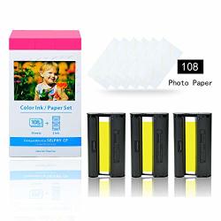 Kcmytoner 1 Pack Compatible For Canon KP-108IN KP108 3 Color Ink Cartridge And 108 Sheets Paper Set 4"X6" 100 X148MM For Selphy CP1300 CP1200