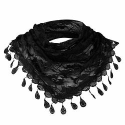 Bolayu Fashion Lace Tassel Rose Floral Hollow Scarf Shawl Wraps Scarves For Women Black