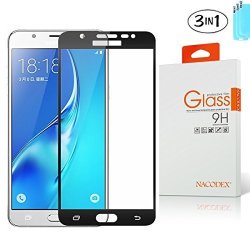 3-PACK Nacodex For Samsung Galaxy J7 2016 Tempered Glass Full Cover Black Screen Protector With Lifetime Replacement Warranty