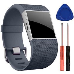 Band For Fitbit Surge Soft Silicone Adjustable Replacement Strap With Metal Buckle Clasp For Fitbit Surge Fitness Superwatch No Tracker Slate Large 6.3"-7.8"