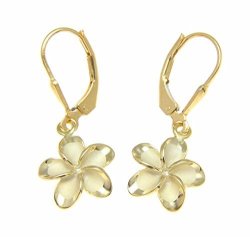 925 Sterling Silver Yellow Gold Plated Hawaiian Plumeria Flower No Cz Stone Leverback Earrings 12MM