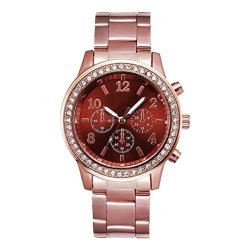 Women Wristwatch Sinma Casual Faux Chronograph Bracelet Quartz Classic Round Crystals Wrist Watch Coffee