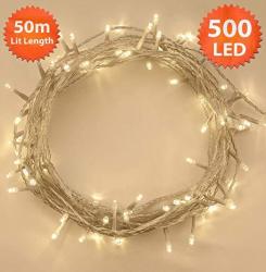 Christmas Lights 500 LED 50M Warm White Indoor outdoor Fairy Lights String Tree Lights Festival bedroom party Decorations Memory Timer Mains Powered 1