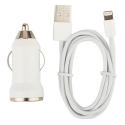 Car Cigarette Socket Charger With 100cm Apple 8-pin Cable For Iphone 5 Ipod Dc 12-24v 1a White