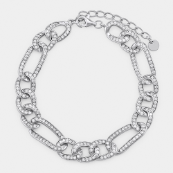 Sterling Silver Cubic Zirconia Womens Figaro Bracelet