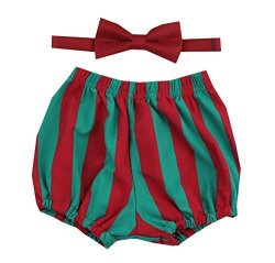 Cake Smash Outfit Boy First Birthday Includes Bloomer Shorts And Bow Tie Green Red Stripe Shorts And Red Bow Tie