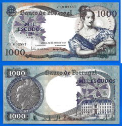 Portugal 1000 Escudos 1967 Unc Maria Ii Great Banknote