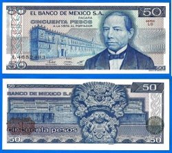 Mexico 50 Pesos 1981 Unc Juarez Serie LG Prefix L Peso Banknote