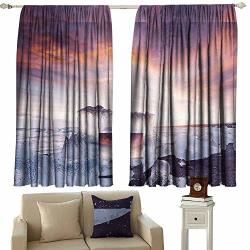 Wonderr Blackout Curtains 63" W X 72" L Rod Pocket Curtain Panels For Bedroom & Kitchen Ice On The Black Volcanic Sand Beach In Iceland