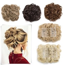 Elailite Messy Curly Combs Hair Bun Extensions Easy Stretch Hair Dish Chignon Clip In Updo Hairpiece Ponytail Scrunchy Accessory For Women 95G Bleach Blonde