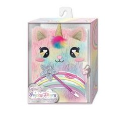 Rainbow Fuzzy Diary Book With Lock Set