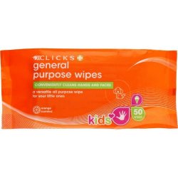 Clicks Kids General Purpose Wipes Orange 50 Wipes