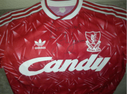 John Barnes Signed Liverpool Candy Retro Jersey 1992