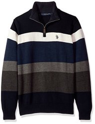 U.s. Polo Assn. Men's Striped 1 4 Zip Sweater W sherpa Neck Navy Large