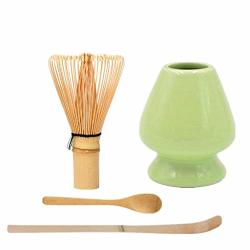 Japanese Matcha Tool Set Bamboo Scoop Bamboo Spoon Bamboo Whisk Ceramic Whisk Holder Fit For Tea Ceremony Use Green