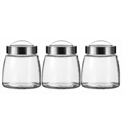 Consol Soho Glass Canisters Steel Lids 800ML Set Of 3
