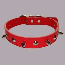 Fido Dog Collar With Spike Shape Studs - Red 44cm For Medium Dog