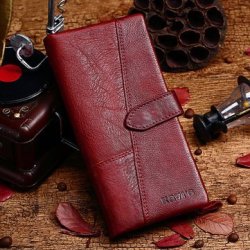 Women Genuine Leather 19 Card Slots Long Wallet Phone Bag