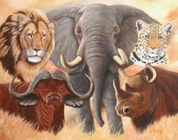 The Big Five" Leopard Lion Rhino Elephant Buff By Yvonne Carola-pearce. 1000mm X 800mm X 4.5mm