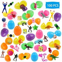 100 Pcs Toy Filled Easter Eggs 2.3" Assorted Colorful Prefilled Plastic Surprise Eggs With Novelty Toys For Easter Theme Party Favor Easter Eggs Hunt