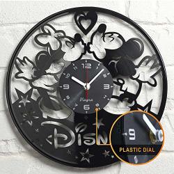 Vinyra Vinyl Wall Clock Compatible With Walt Disney World Mickey Minnie Mouse Themed Home - Kids Gift Idea Cartoon Characters Nursery Decoration Wall Art