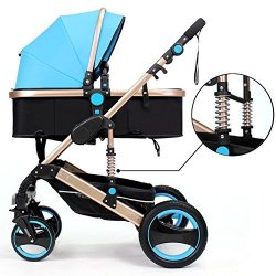 Belecoo Luxury Newborn Baby Foldable Anti-shock High View Carriage Infant Stroller Pushchair Pram Blue
