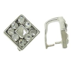 Pinch Bails - Platinum Color Plated With Rhinestones - Rhombus - 10X10X7MM