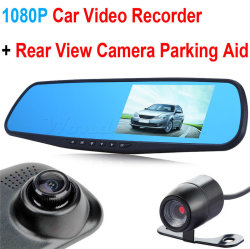 Car Rearview Mirror Parking Assistant Rear Camera + Monitor With Driving Recorder Dvr Black Box
