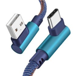 90 Degree Right Angle USB To Usb-c 2.0 Fast Data Sync Charging Cable Blue 25CM