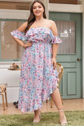 Pink Sea Shell Print Ruffled Sleeve Plus Size Maxi Dress - 3XL UK22-24 SA44-46