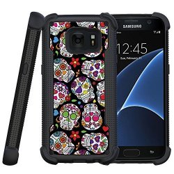 Miniturtle Samsung Galaxy S7 Case| S7 Cover Shockwave Armor Shock-resistant Silicone And Hard Shell Case With Built In Kickstand - Sugar Skull Design