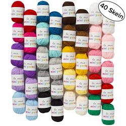 40 Skein Premium Acrylic MINI Yarn Total 16.2 Oz Each 0.35 Oz 10G Fine Sport Assorted Colors Yarn