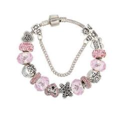 Charming Soft Pink And Silver Bracelet With Heart And Snowflake-themed Charms
