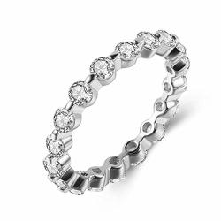 Shengtai Round Cubic Zirconia Eternity Band Stackable Rings For Women Teen Gilrs White Gold Plated Christmas Jewelry Gifts Size 6