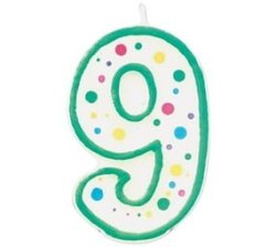 Wilton Green Polka Dots Number 9 Age Candle Children Birthday Party Decoration