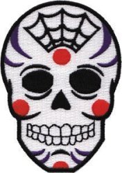 Novelty Iron On Patch - Skull Candy Skull Red With Spider Webs - Patch - Applique