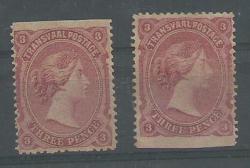 Transvaal 1878 Qv 3d X2 Both Listed Shades Fine Mint