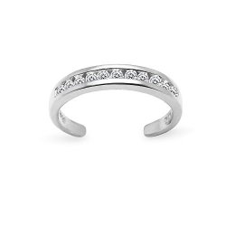 River Island Sterling Silver Cubic Zirconia Adjustable Channel Toe Ring Available In Silver Rose And Yellow Gold.