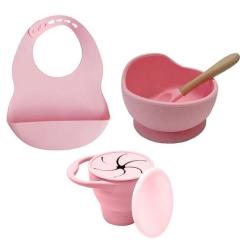 4AKID Silicone Baby Feeding Set 4 Piece - Assorted Colours - Baby Pink