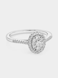 Sterling Silver Cubic Zirconia Oval Halo Pav Ring