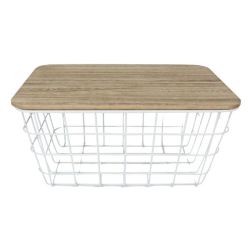 - White Metal Basket With Mdf Burned Finish Top