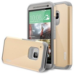 Htc One M9 Case Ranz Grey With Gold Hard Impact Dual Layer Shockproof Bumper Case For Htc One M9