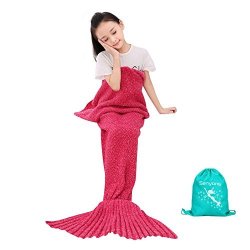 Mermaid Blanket - Senyang Mermaid Tail Blanket Handmade Crochet Sofa Blankets All Seasons Sleeping Bags Best Choice For Girls Gift Christmas Gift Kid Thick Red