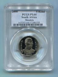 Pl64 Proof Like Pl 64 Pcgs Graded Nelson Mandela Smiley R5 2000 Coin